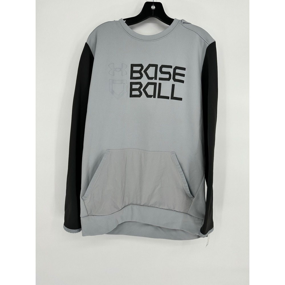 Under Armour Mens Baseball Graphic Hoodie Grey Black‎ Fleece Sweatshirt Large